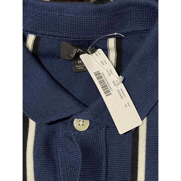 J.Crew Shirt Mens Medium Blue Vertical Stripe Knit Button Front Camp Collar - Picture 3 of 5